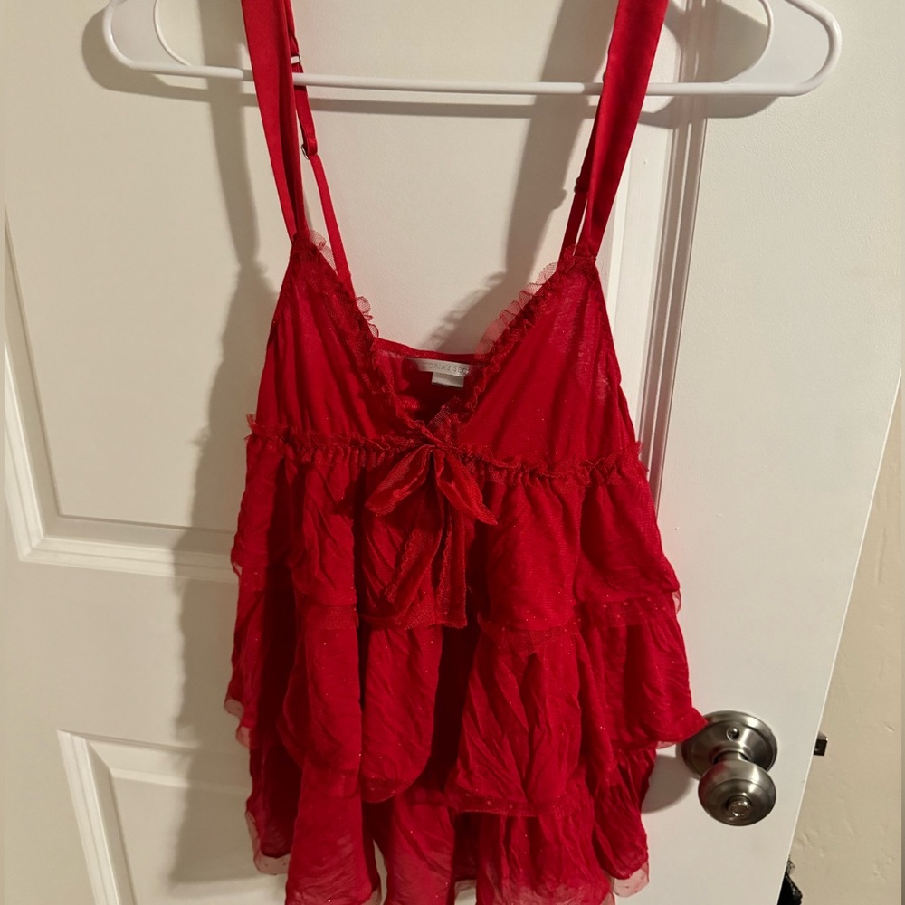 NWOT - Red sparkly ruffled camisole with matching panty